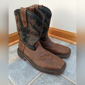 Georgia Boot Carbo-Tec 8" Kids Size 5M Brown/Black Pull On Zipper Cowboy Boot